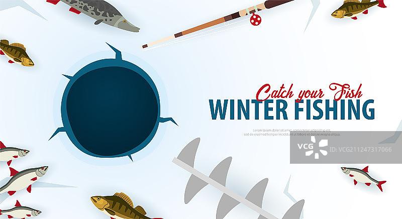 冰上钓鱼主题banner：湖面冬钓图片素材