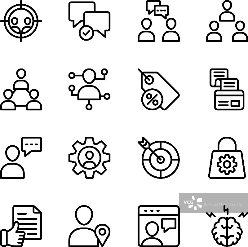 客户关系管理线性图标集图片素材