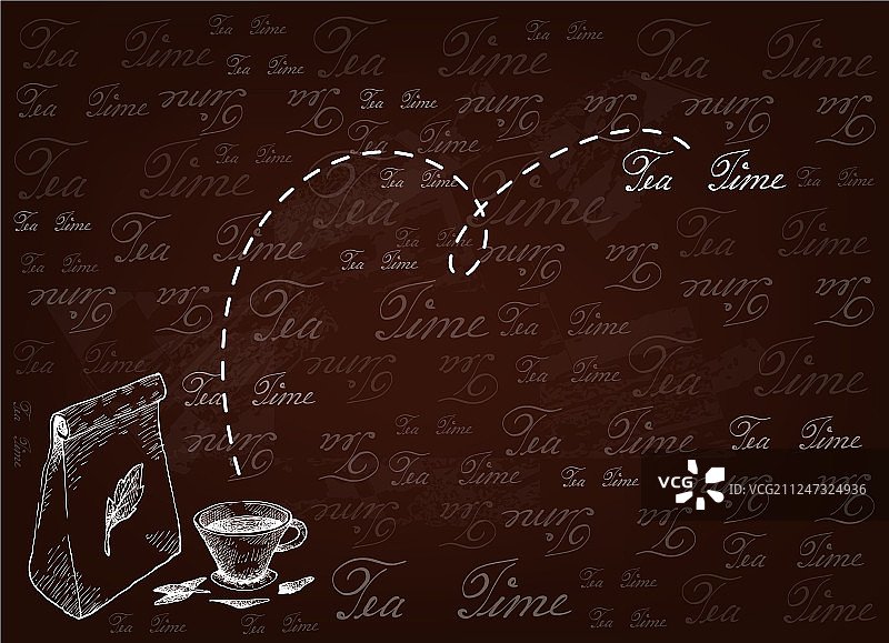 手绘背景玻璃茶与茶包图片素材