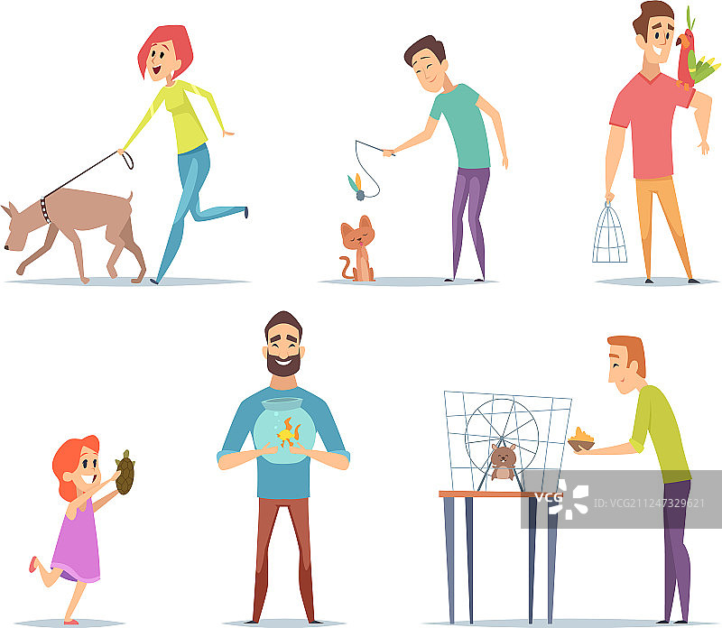 家养动物主人和他们的宠物猫狗图片素材