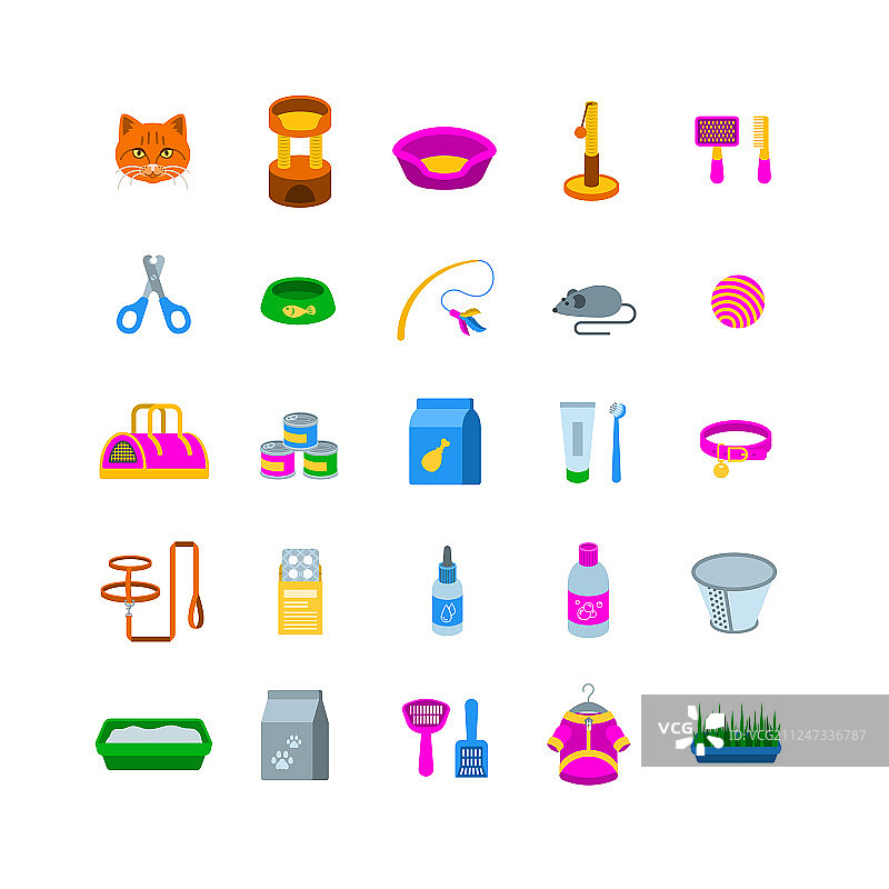 猫配件扁平风格图标图片素材