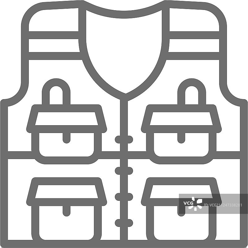 带口袋的渔具夹克线条图标图片素材