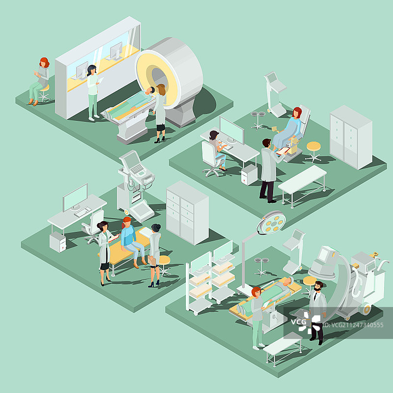 医疗2.5D扁平等距元素套装图片素材