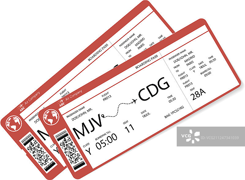 逼真的航空公司机票设计图片素材