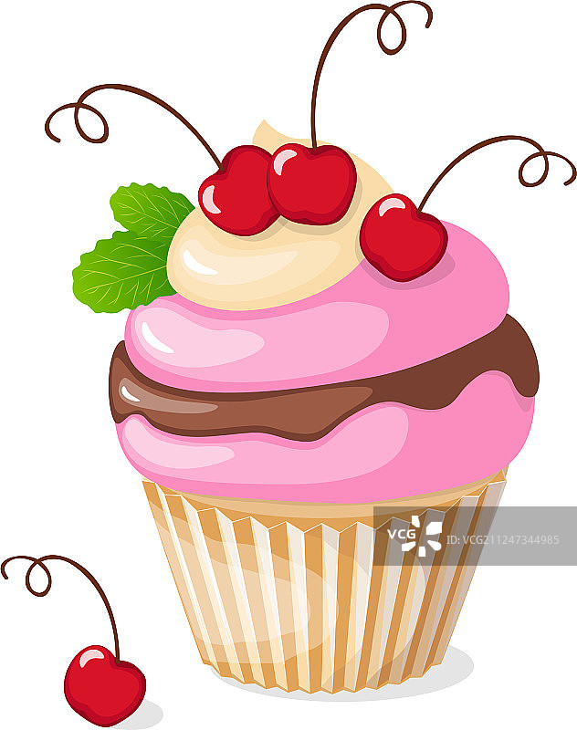 孤立的带樱桃的纸杯蛋糕图片素材