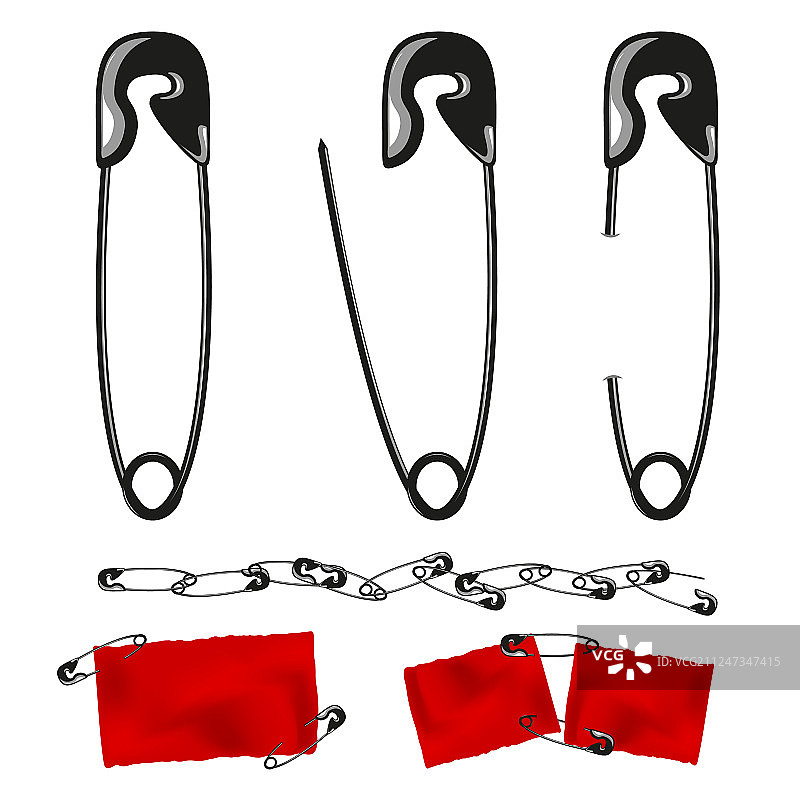 红色纸张固定安全别针套装图片素材