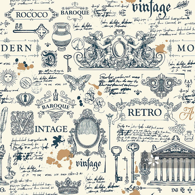 抽象草图笔记无缝图案图片素材