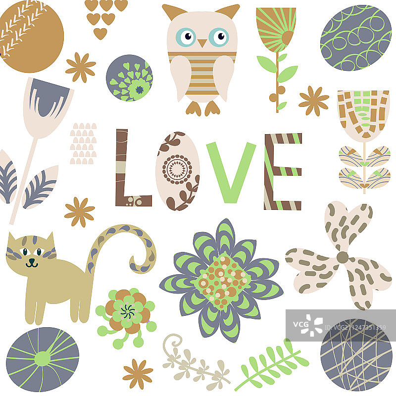 带有“love lovely”字样的花卉卡片图片素材