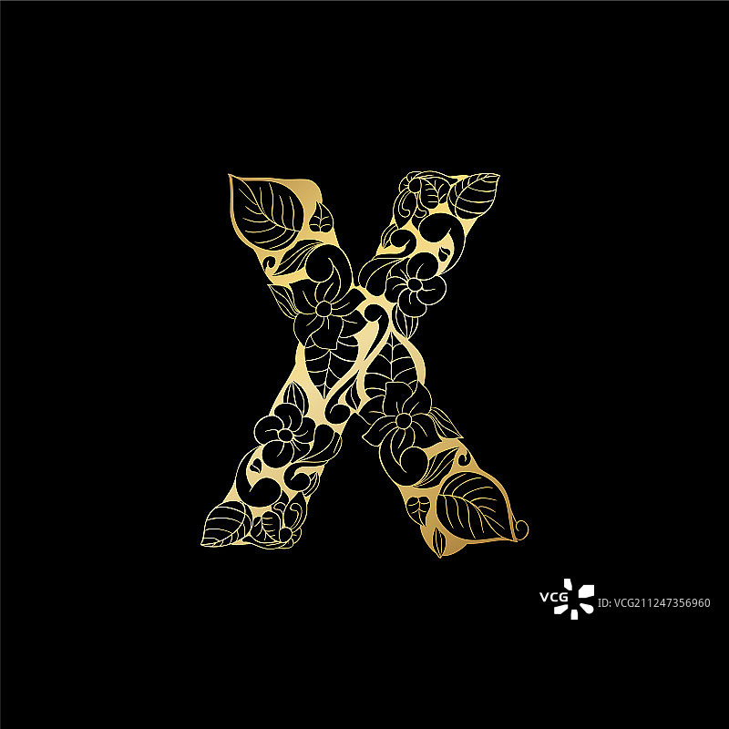 金色装饰字母X图片素材