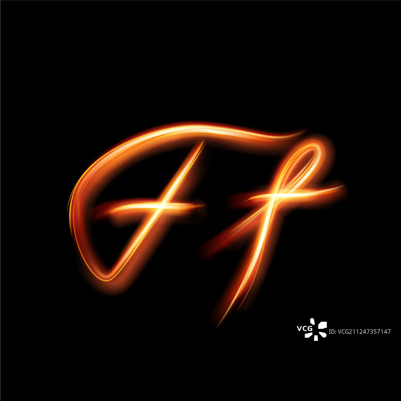 手绘发光字母F图片素材