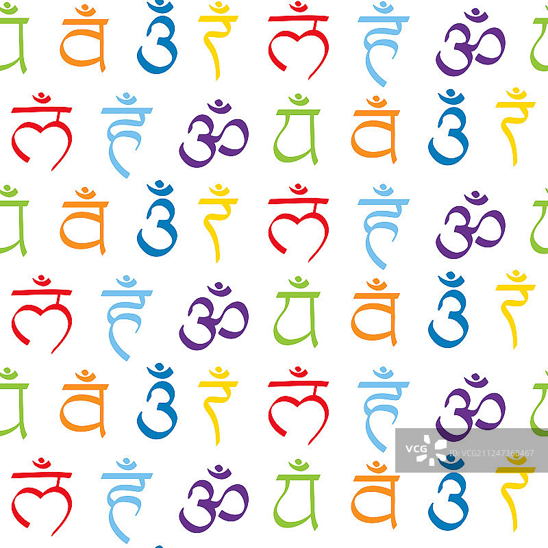 带有脉轮符号和名称的无缝图案图片素材