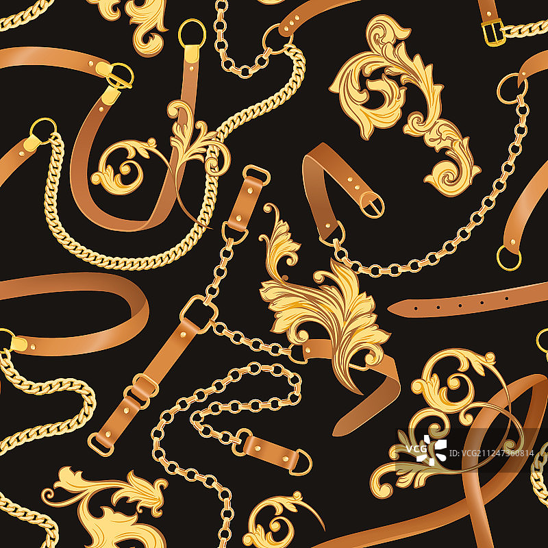 金色链条腰带织物无缝图案图片素材