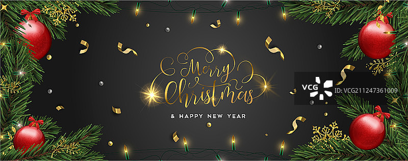 圣诞新年贺卡：松树装饰品图片素材