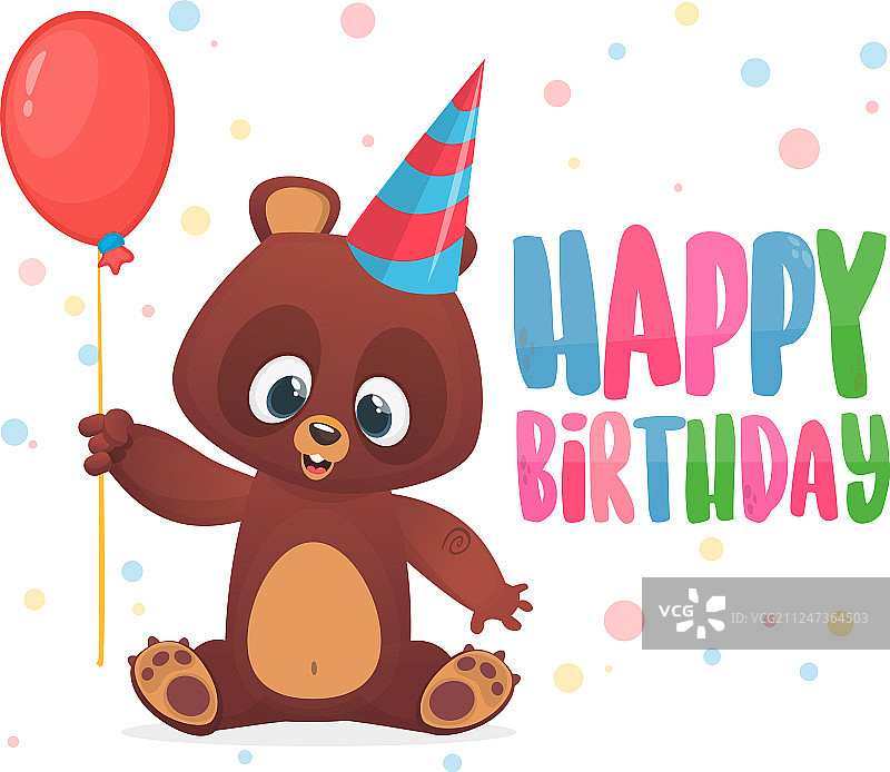 卡通熊拿着红色气球图片素材