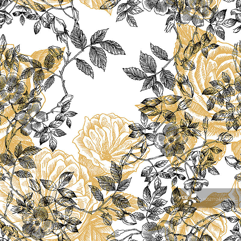 野玫瑰花枝无缝图案图片素材