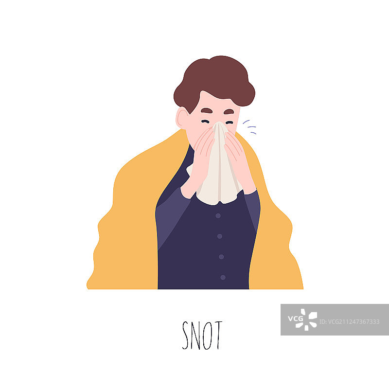 有趣的男孩擤鼻涕或打喷嚏图片素材
