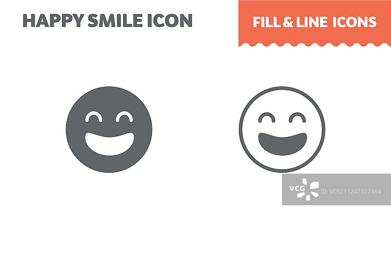 微笑图标填充和线条扁平UI设计图片素材