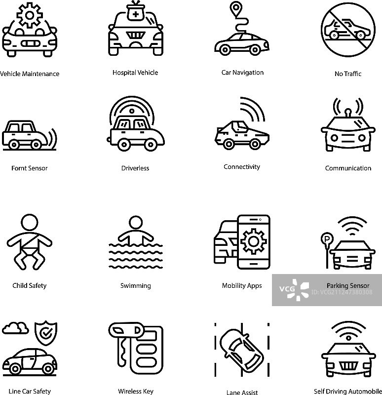 驾驶和汽车探测器线性图标图片素材