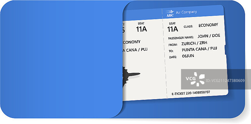 登机牌装在蓝色信封里图片素材