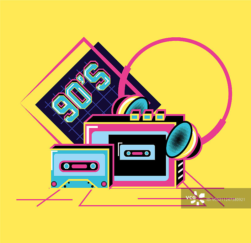 带耳机和九十年代卡带的随身听图片素材