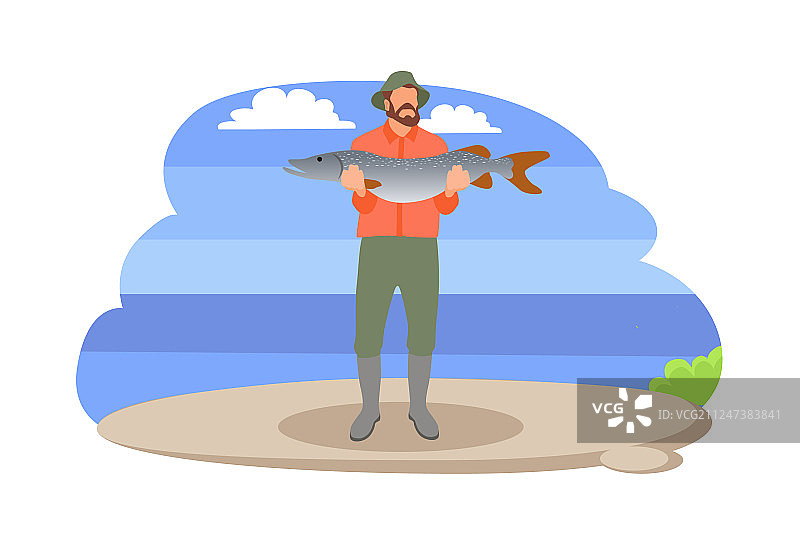 手持鱼的渔夫图片素材