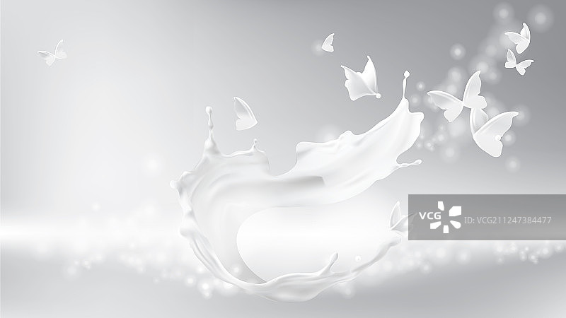 牛奶飞溅漩涡形状和蝴蝶轮廓图片素材