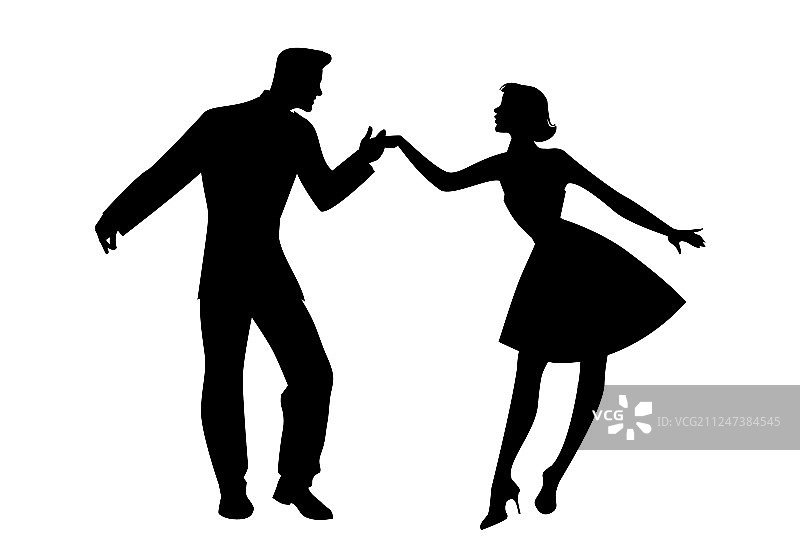 穿着复古服装的情侣剪影图片素材