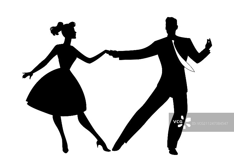 穿着复古服装的情侣剪影图片素材