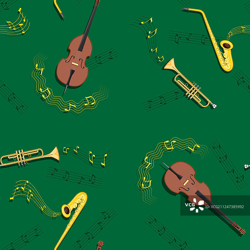 带有音符的爵士乐无缝图案图片素材