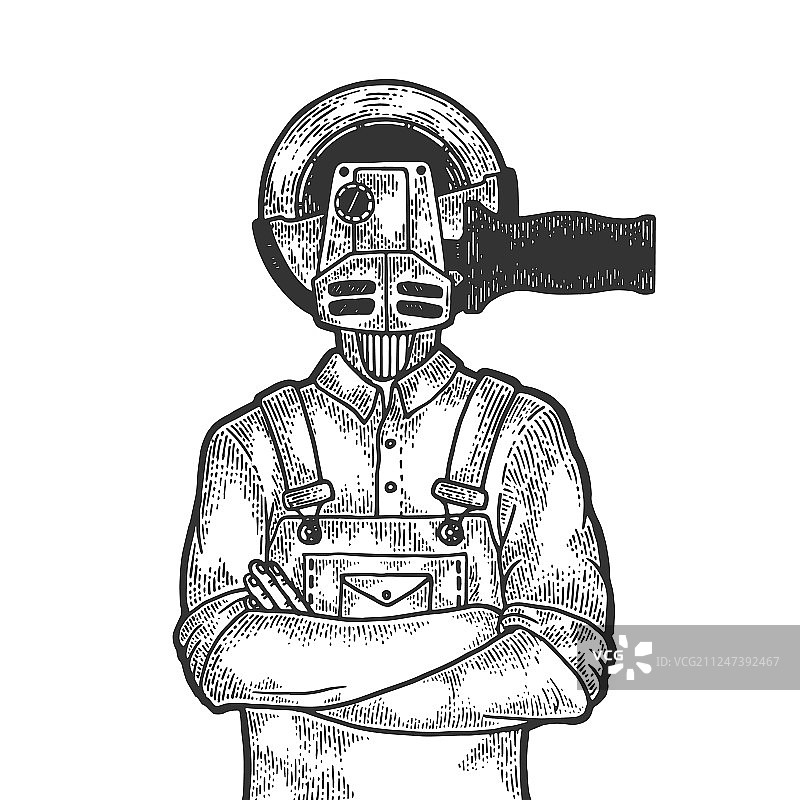 角磨机工人素描雕刻图片素材