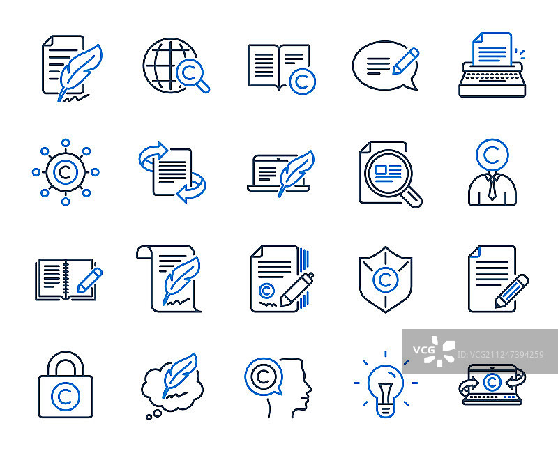 文案撰写线性图标，版权打字机图片素材