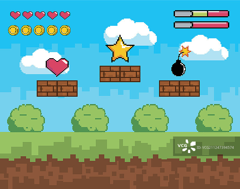 带有生命值和金币的游戏场景图片素材