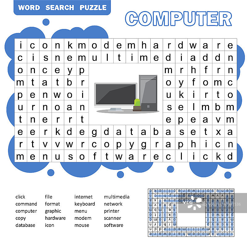 儿童教育游戏：单词搜索谜题图片素材