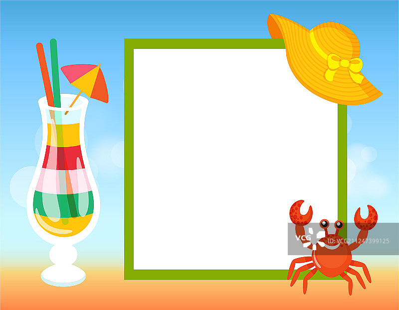 夏季条纹鸡尾酒吸管雨伞边框图片素材