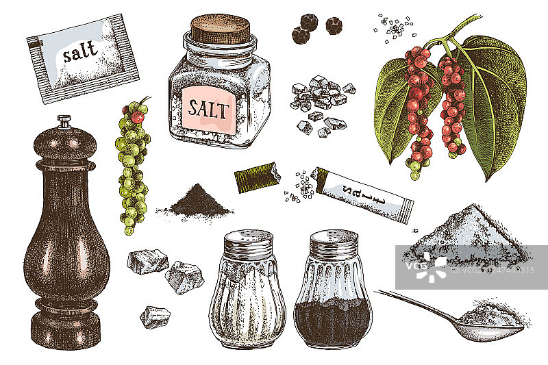 手绘盐和胡椒图标图片素材
