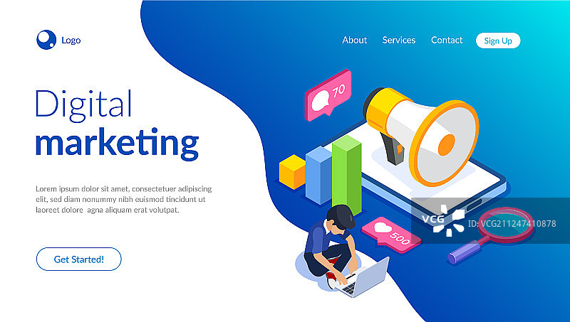 数字营销2.5D概念图片素材