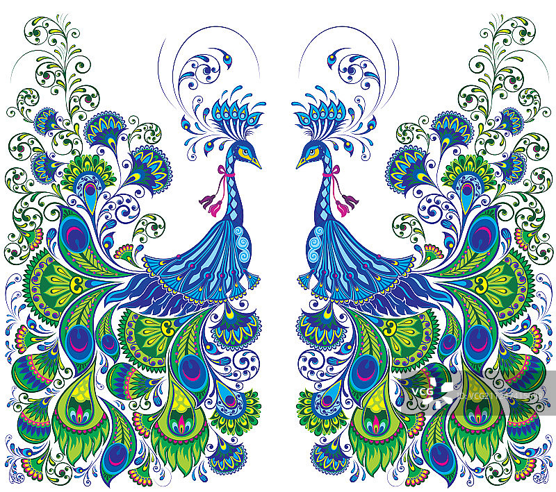 梦幻孔雀绘画图片素材