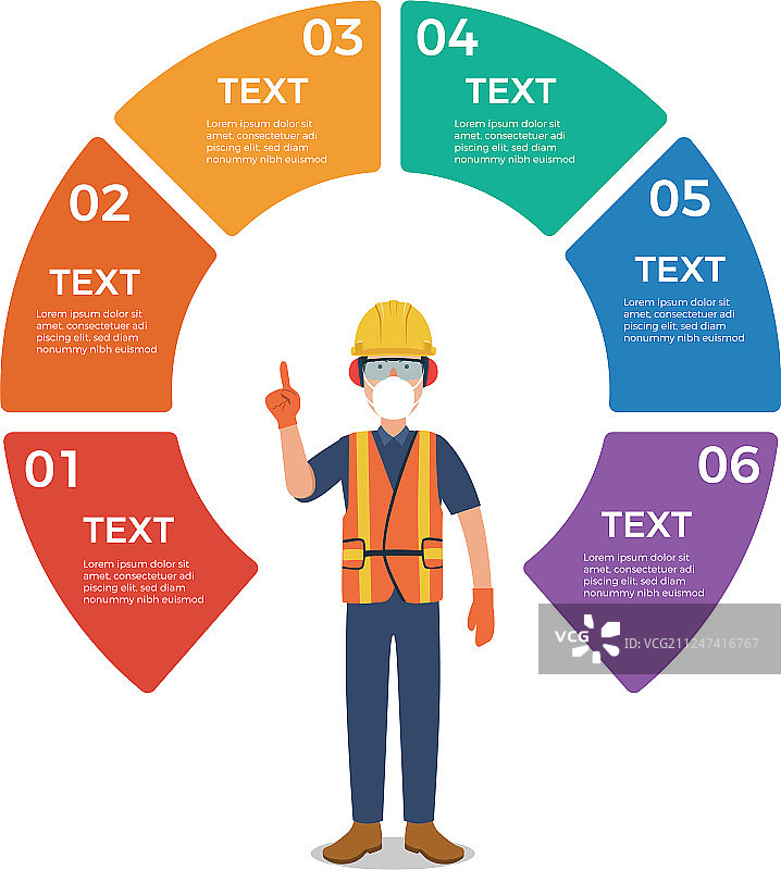 带有圆形图表信息模板的工人图片素材