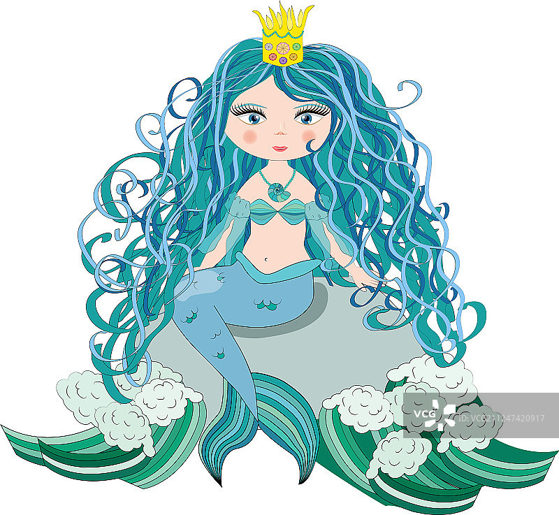 美丽的小美人鱼坐在岩石上图片素材