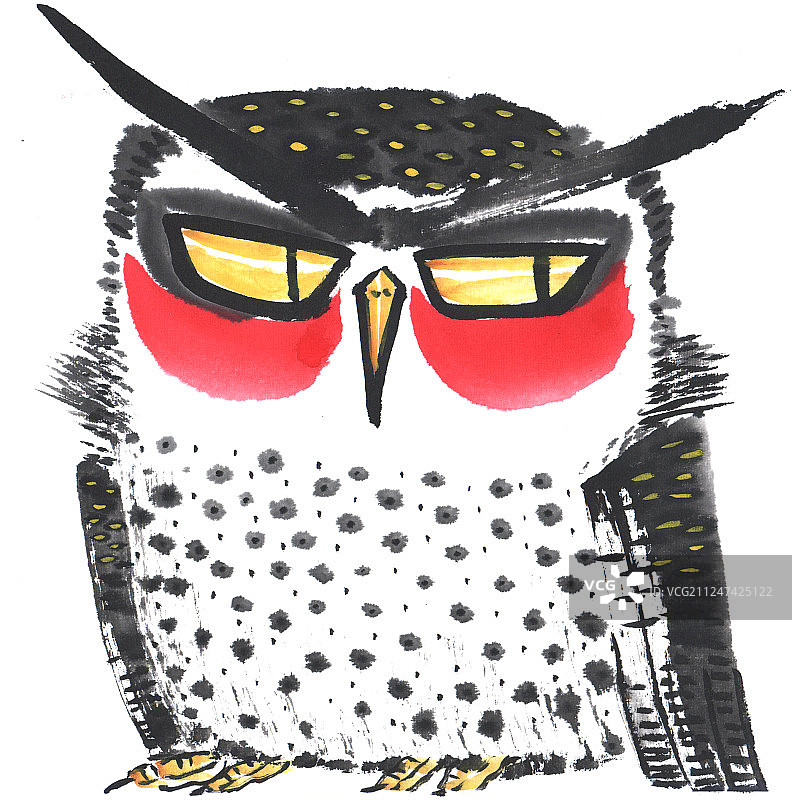 中国画水墨画可爱的猫头鹰图片素材