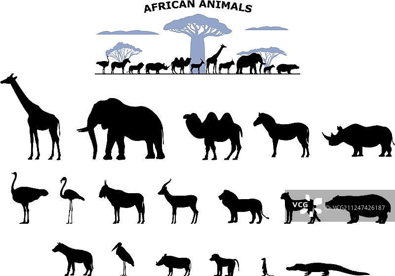 黑色非洲野生动物剪影合集图片素材
