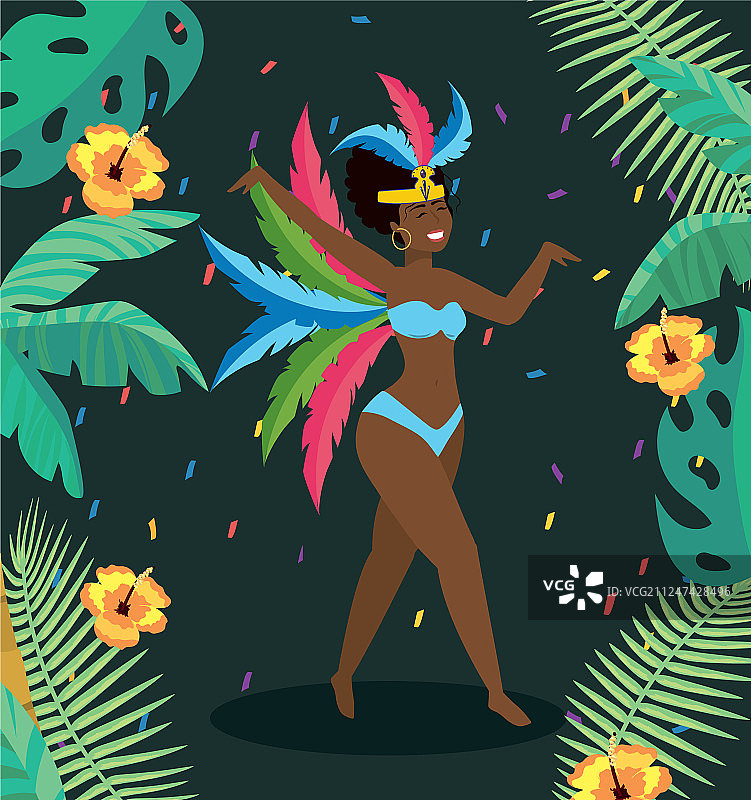 手持鲜花和棕榈叶的舞者图片素材