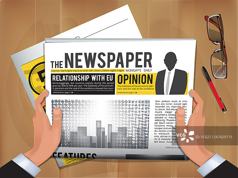 手持报纸阅读每日新闻的商人图片素材
