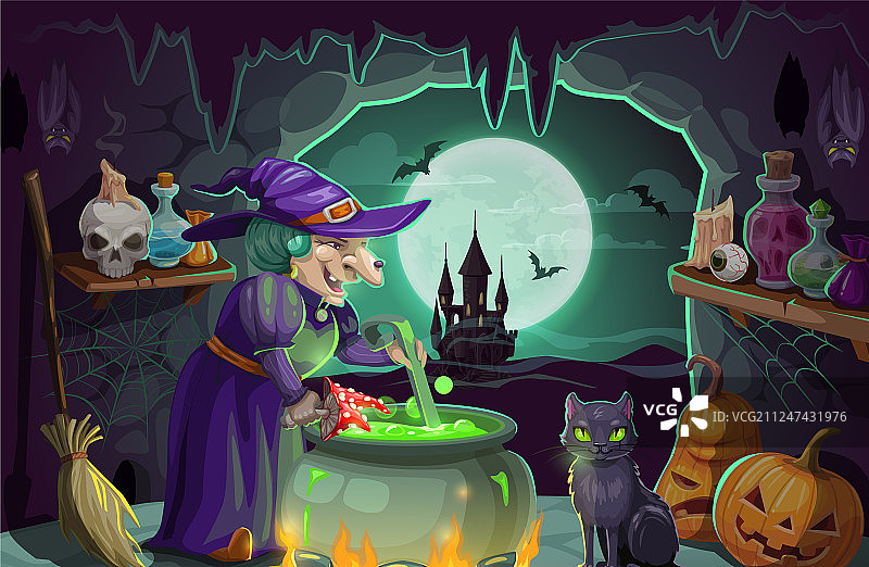 万圣节女巫、药水和大锅图片素材