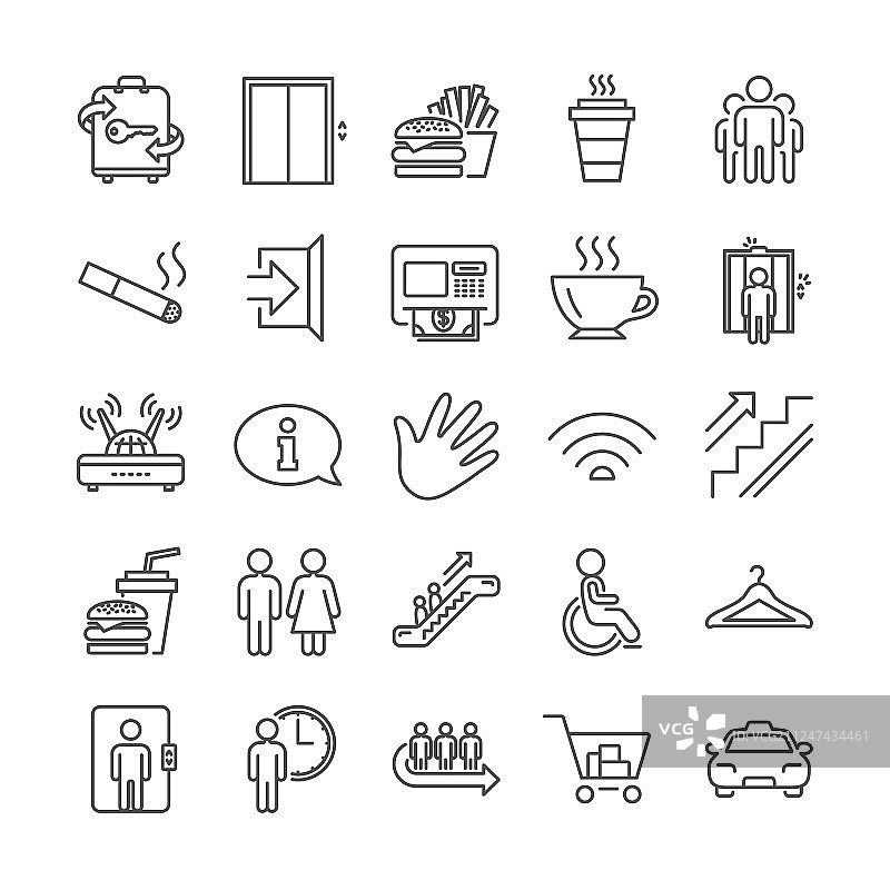 公共服务线性图标：电梯和衣帽间图片素材