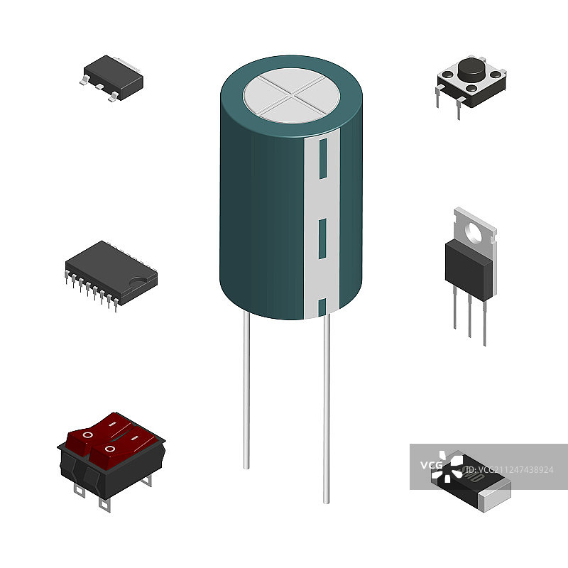 不同3D电子元件套装图片素材