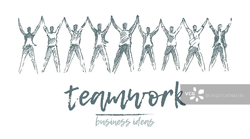 商业概念：人们手牵手团结在一起图片素材