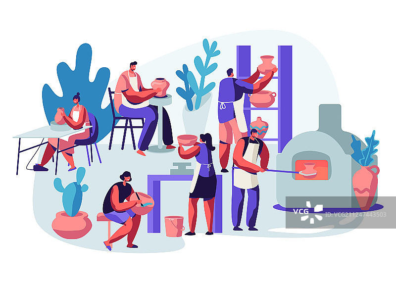 人物制作和装饰陶罐图片素材