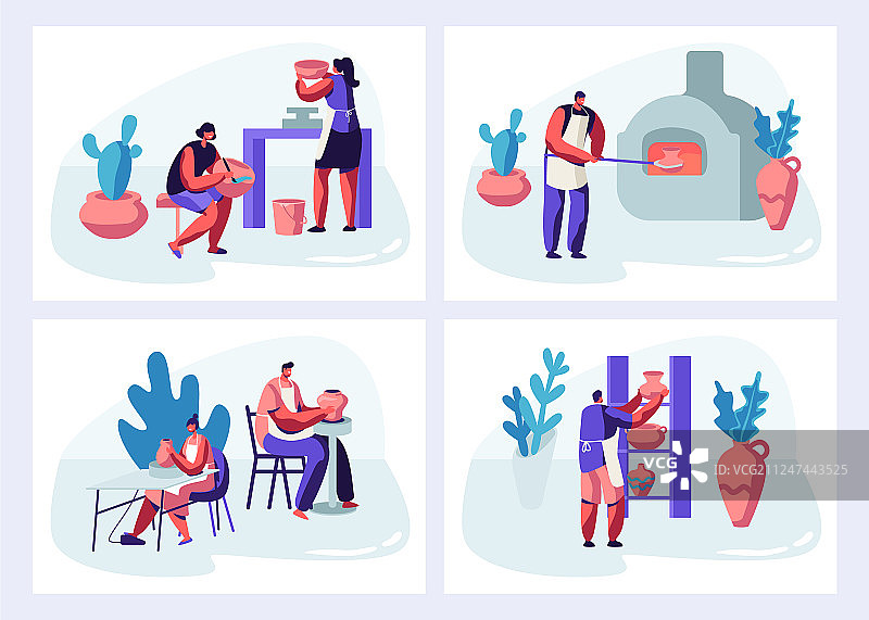 制作和装饰罐子的人物图片素材