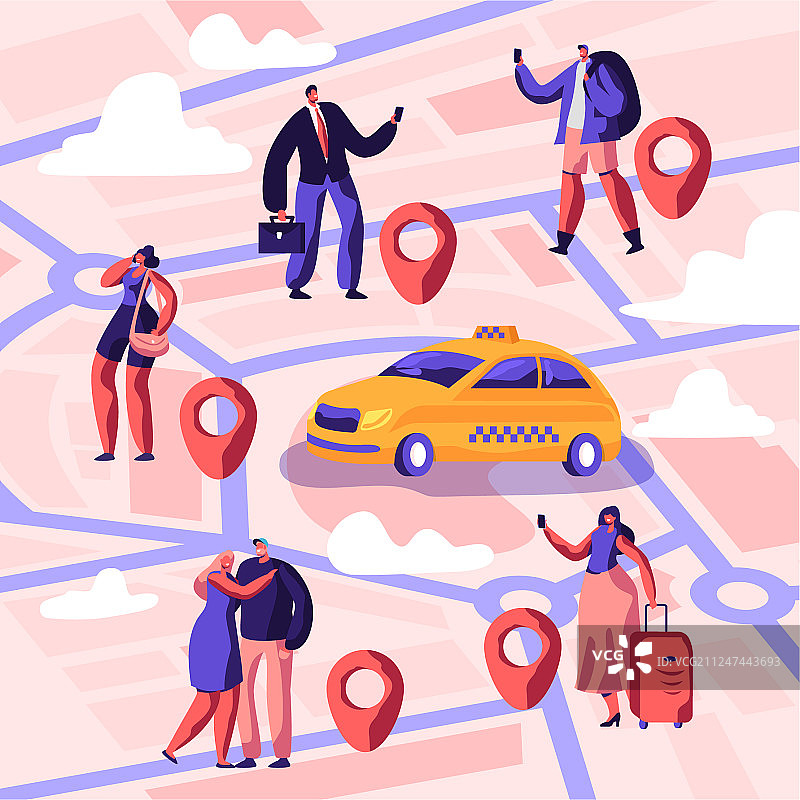 黄色出租车司机等待服务场景图片素材